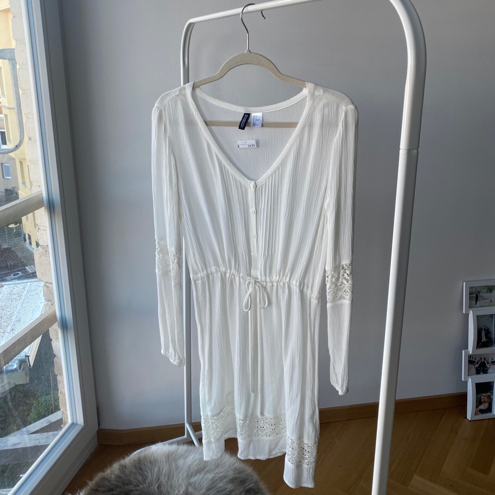H&M White Dress with Lace Design